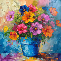 Colorful Flower pot, basket for wall art, backgrounds generative ai illustration. 