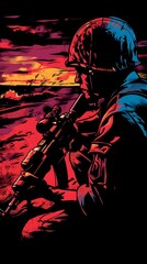 Courageous Allied Soldier Storming Normandy Beaches on D Day in Synthwave Esports Style