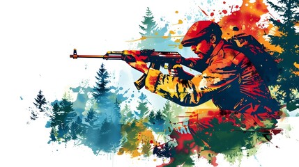 Naklejka premium Courageous Jewish Partisan Battling in Autumnal Eastern European Woodland