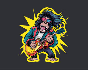 Monkey playing an electric guitar vector illustration, Generative AI