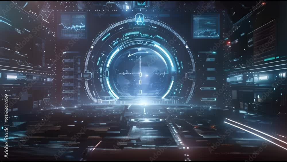 Poster technology for futuristic hologram displays with center space for text or content, 4k footage
