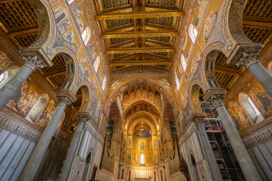 MONREALE, ITALY, JUNE 16, 2023 - Inner of Duomo of Monreale, province of Palermo, Sicily, Italy