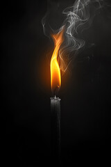 Elegant close-up of a candle flame with smooth, swirling smoke rising from it, set against a pitch-black background for dramatic effect.