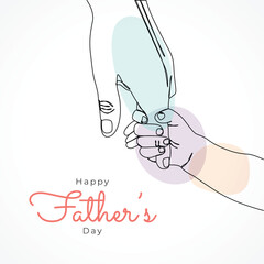Happy father's day parent and child holding hand illustration, one line drawing illustration