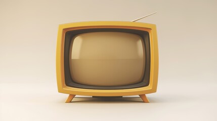 Vintage TV box on wooden table and pastel color background.