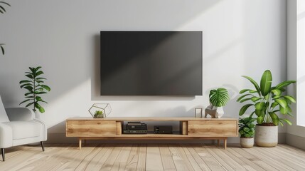 Modern TV set on cabinet in luxury room,