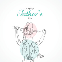 Happy father's day with dad and child hand drawn illustration, Happy father's day one line illustration