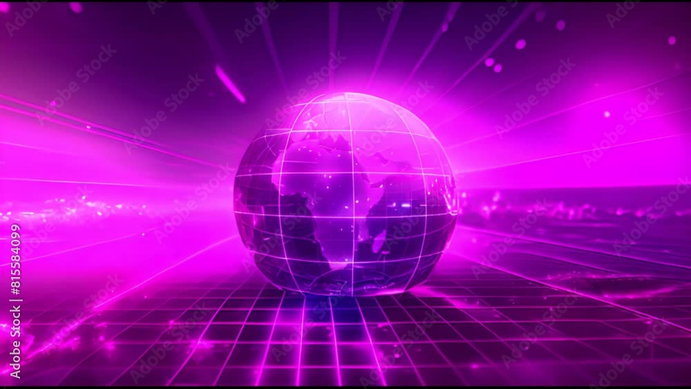 Aufkleber a seamless loop of neon waves. a sphere grid. neon waves. abstract design. violet color.