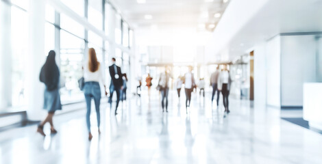 Defocused people walking in the modern office building