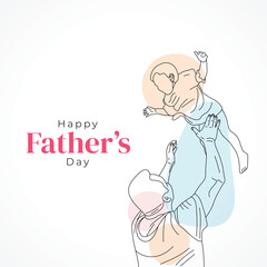 Happy father's day with dad and child hand drawn illustration, Happy father's day one line illustration