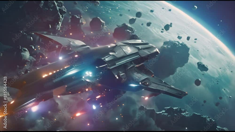 Poster A fake futuristic 3D game with a selection hud to select a spaceship