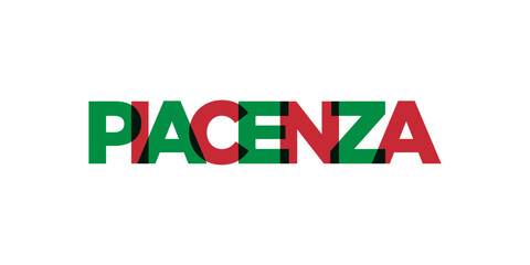 Piacenza in the Italia emblem. The design features a geometric style, vector illustration with bold typography in a modern font. The graphic slogan lettering.