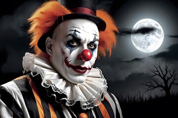 Scary clown at Halloween night, Happy Halloween