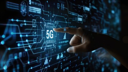 hand touching the screen, 5G Network Internet.