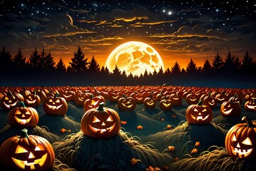 Halloween background with pumpkins scary night scene