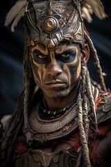 Angry tribal warrior. Closeup Portrait. Ai generative