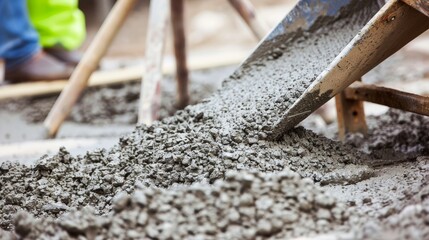 Close-up of concrete pouring work in construction work