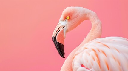 Chilean flamingo Phoenicopterus chilensis with a beautiful pink background Beautiful pink waterfowl with yellow eyes in the morning Wildlife scene Animal protection concept : Generative AI