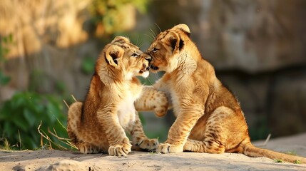 lion cubs playing : Generative AI
