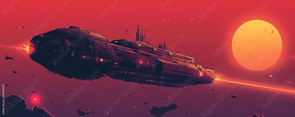 Poster an abandoned space station drifting in the void of space, its rusting hull and flickering lights hin
