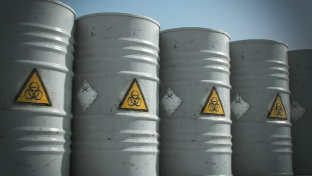Endless Animation Of The Grey Biohazard Barrels Horizontal Stack Side View Biohazards Are Radioactive Biological Materials That Present A Risk To The Health Of Living Organisms