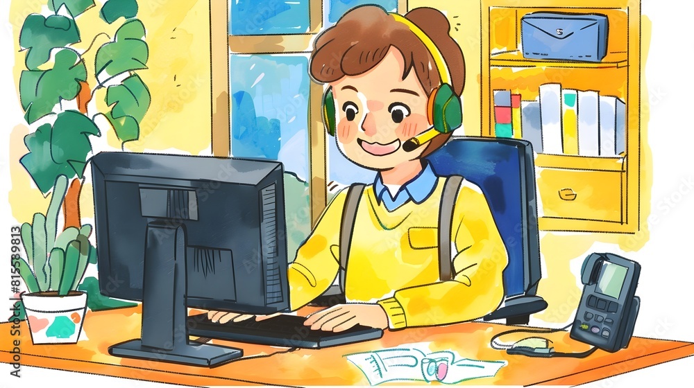 Aufkleber friendly tech support representative assisting with computer issues at workplace