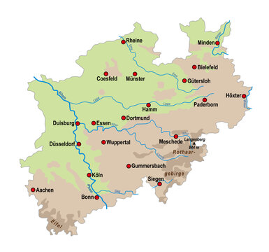 Simple overview map of North Rhine-Westphalia, Germany