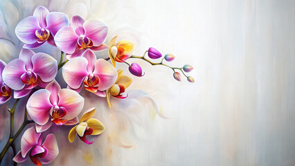 oil-painting-abstract-orchids-in-corner-on-white-background