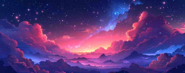 A celestial dreamscape where stars twinkle like diamonds in the vast expanse of space.   illustration.