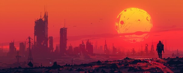 A cybernetic wasteland where remnants of humanity cling to survival amidst the ruins of their once-proud civilization, battling against machines and mutants.   illustration.