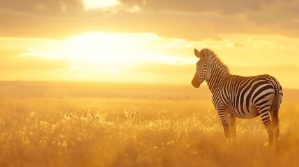 Zebra at sunset in the Serengeti National Park Africa Tanzania : Generative AI