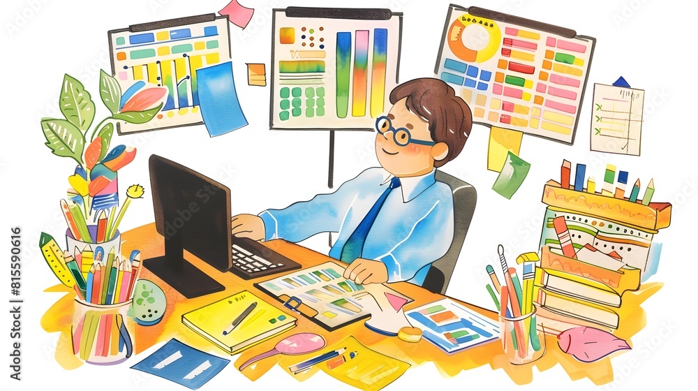 Poster hardworking desk support agent handles customer inquiries and technical issues with efficiency and e
