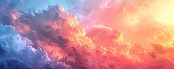Abstract of sunset mood in the sky with cloudy background. Wallpaper in colorful gradient pastel painting with watercolor shading technique.  simple illustration
