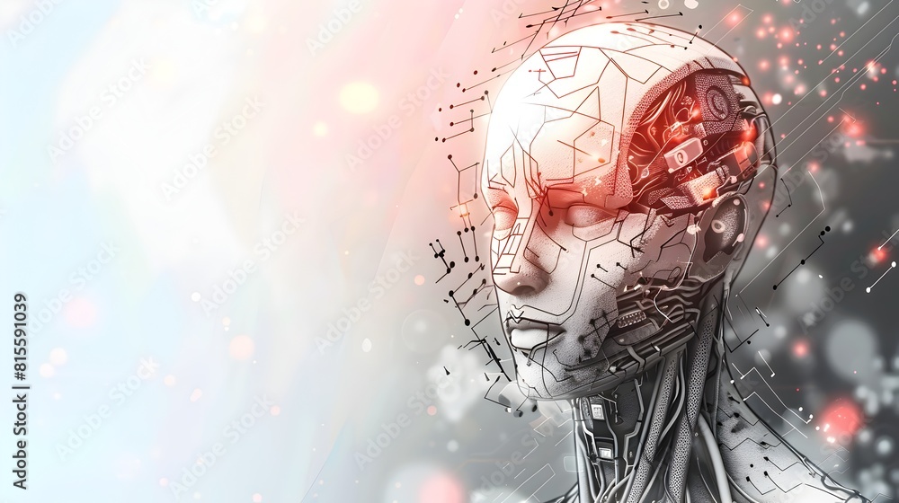 Poster innovative artificial intelligence engineer designing futuristic digital cyborg for advanced technol