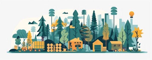 A sustainable wood products company committed to sourcing timber from responsibly managed forests practicing sustainable forestry practices and promoting transparency and traceability   illustration