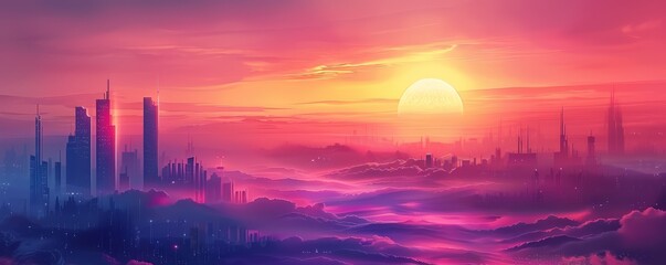 Naklejka premium A futuristic utopia where gleaming towers rise into the sky, their shining surfaces reflecting the light of a thousand suns. illustration.
