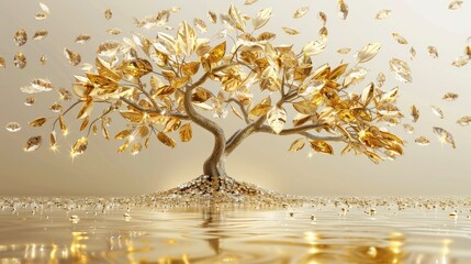 Gold tree floating in water