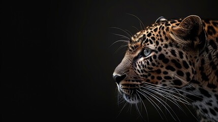 Close up adult leopard portrait Animal on dark background : Generative AI
