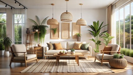 minimalist Boho home interior design of modern living room. Created with generative AI