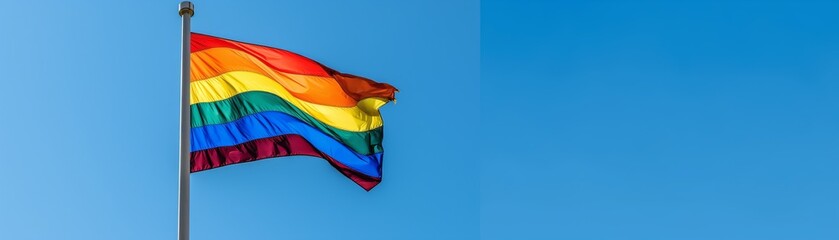 A rainbow flag is flying in the sky symbolizing diversity for World Pride Day