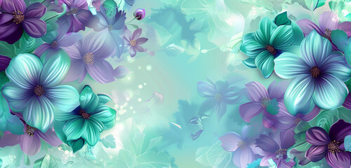 Crisp pale turquoise and vibrant violet, abstract floral summer motif.