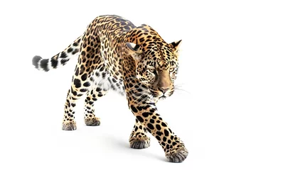  spotted hunter creature big cat endangered species panthera pardus animal themes isolated on white safari animal indoors one animal remastered white background wild predator nature : Generative AI © The Little Hut