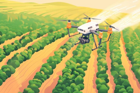 Eco friendly farm technology and digital farming are advanced by unmanned drones capturing graphic photos of botanical vehicles