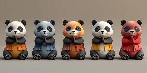 Cute cartoon panda sitting happily on a brown background, representing the charm of wild nature.
