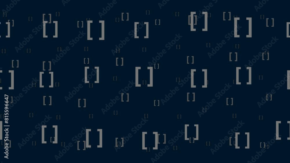 Poster square brackets symbols float horizontally from left to right. parallax fly effect. floating symbols