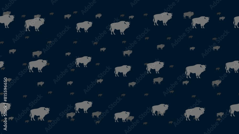 Poster buffalo symbols float horizontally from left to right. parallax fly effect. floating symbols are loc