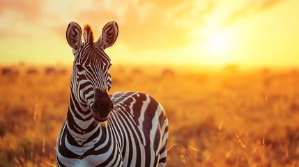 Obraz premium Zebra at sunset in the Serengeti National Park Africa Tanzania : Generative AI
