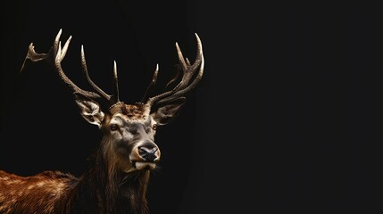 Red deer portrait on black background : Generative AI