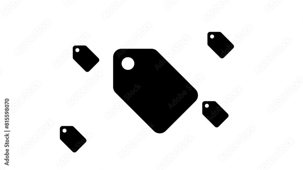 Poster zoom in and out animation the discount label symbol. large black symbol in the center and four small
