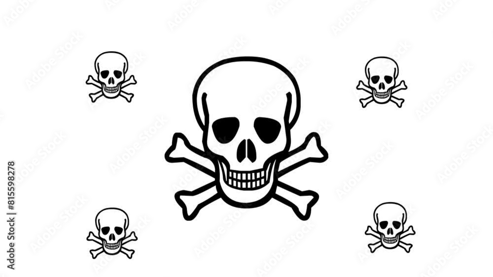 Poster zoom in and out animation the skull symbol. large black symbol in the center and four small symbols 